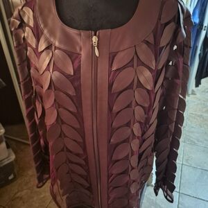 Women's Maroon Leaf-Patterned Jacket